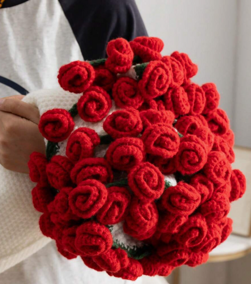Handmade Crochet Bouquet Of Rose Flowers