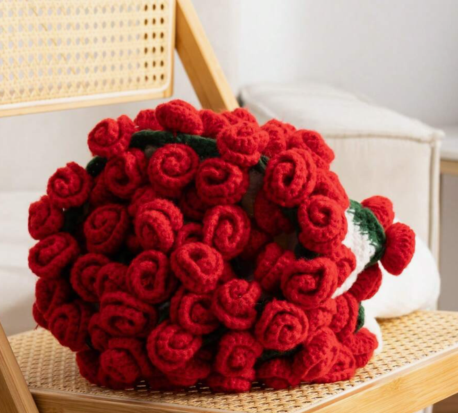 Handmade Crochet Bouquet Of Rose Flowers